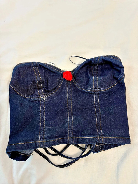 Wet Seal Tops - Denim Corset Crop Top Blue Size Medium